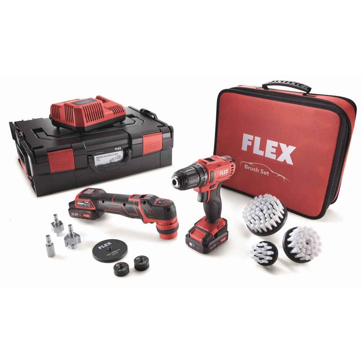 [513547] Pack Flex PXE 80 10.8 Polisseuse + DD 2G 10.8 Visseuse + Brosses